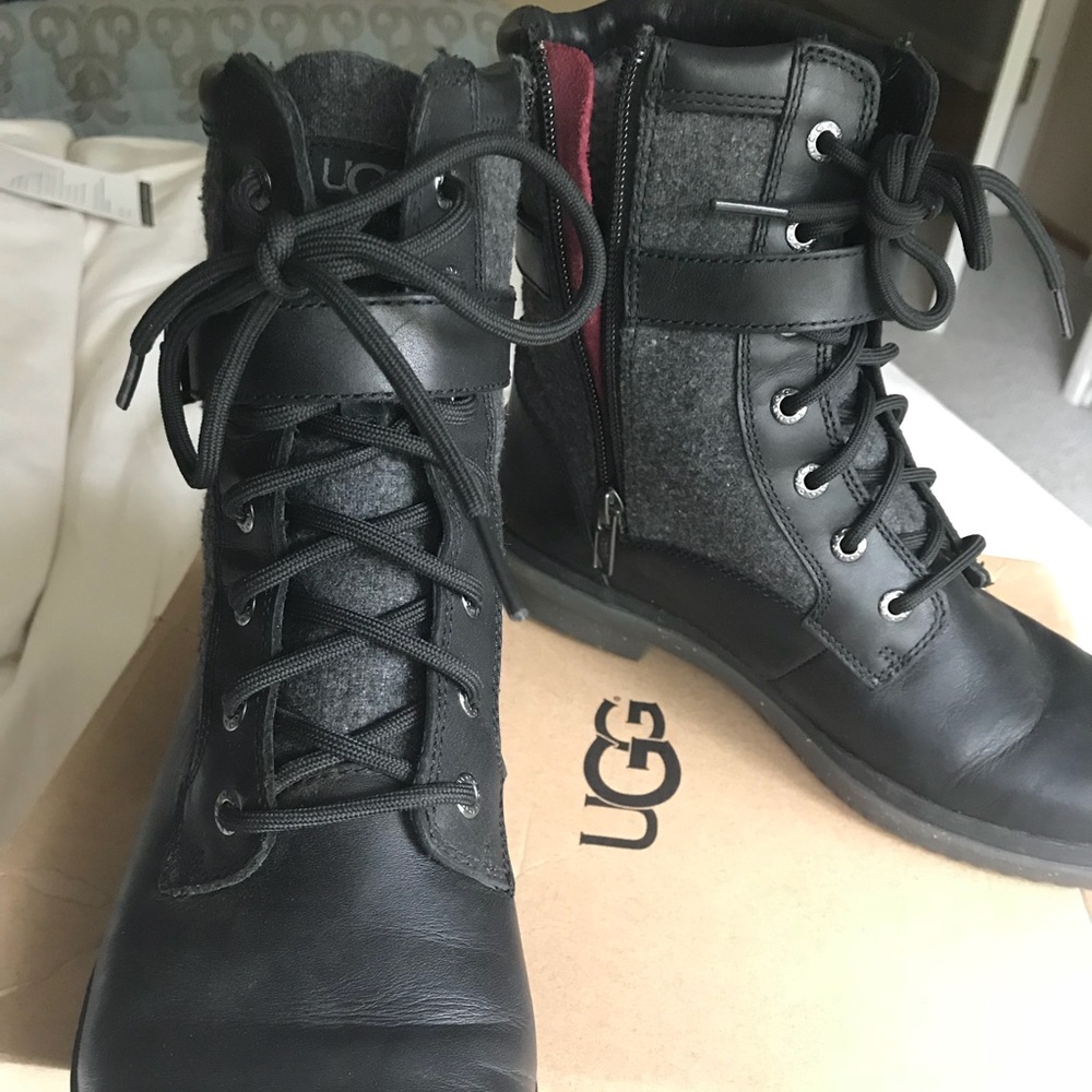 Ugg Kesey black w/ grey wool calf high rain boots